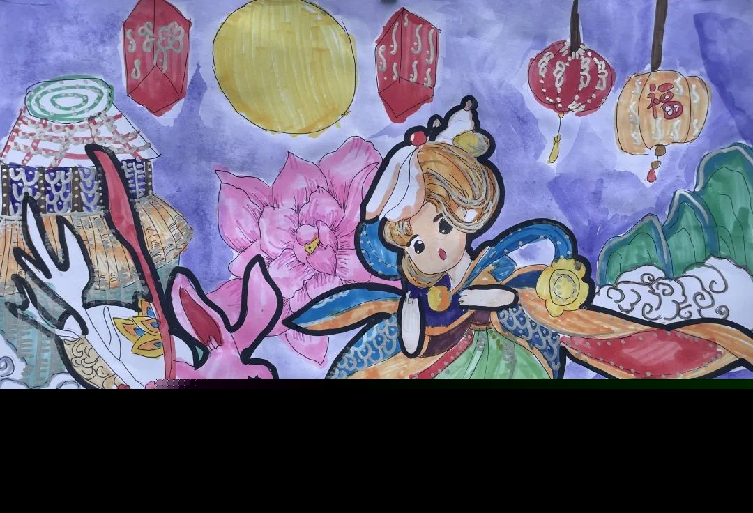 “中秋节快乐 花好月圆”绘画作品