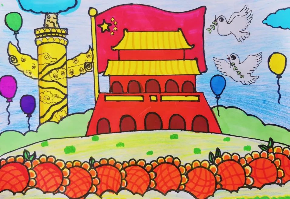 《和平中国 喜迎国庆》儿童画作品