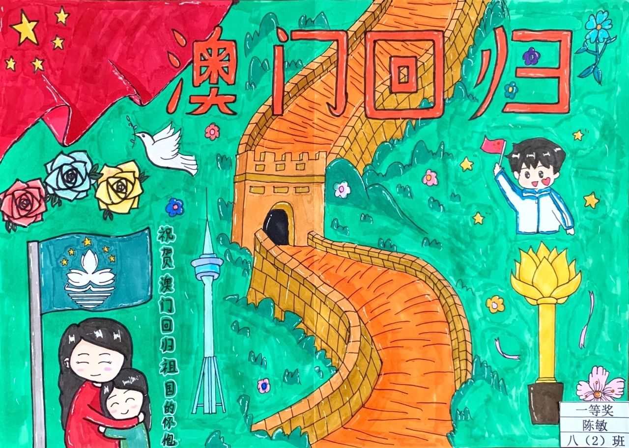 “祝贺澳门回归祖国怀抱”澳门回归画画图片