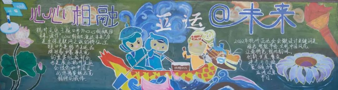 杭州亚运主题黑板报作品《心心相融 @未来》