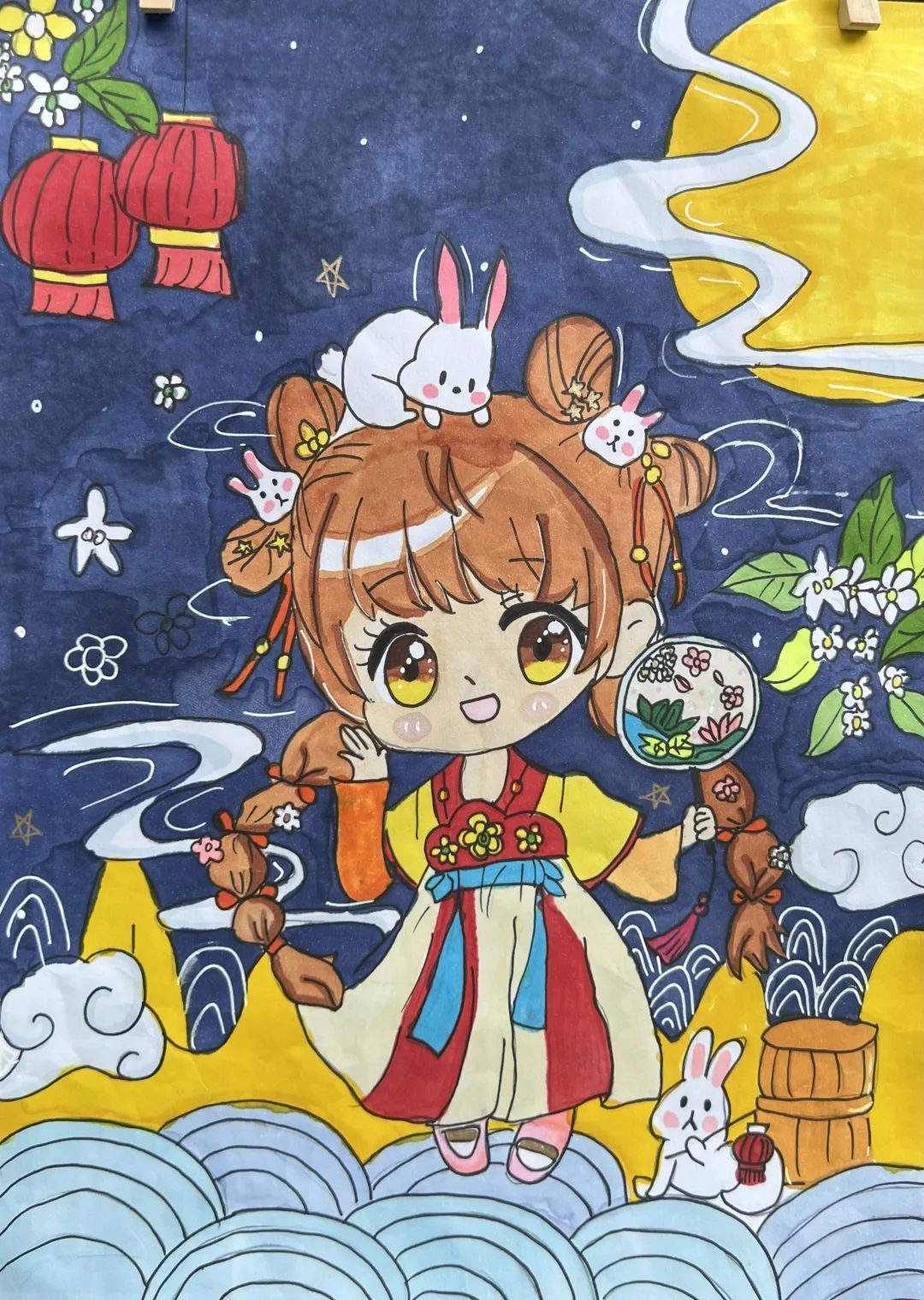 四年级简单的迎中秋儿童画