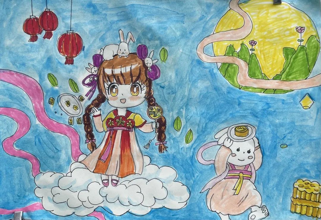 传统节日儿童画绘画《中秋节》