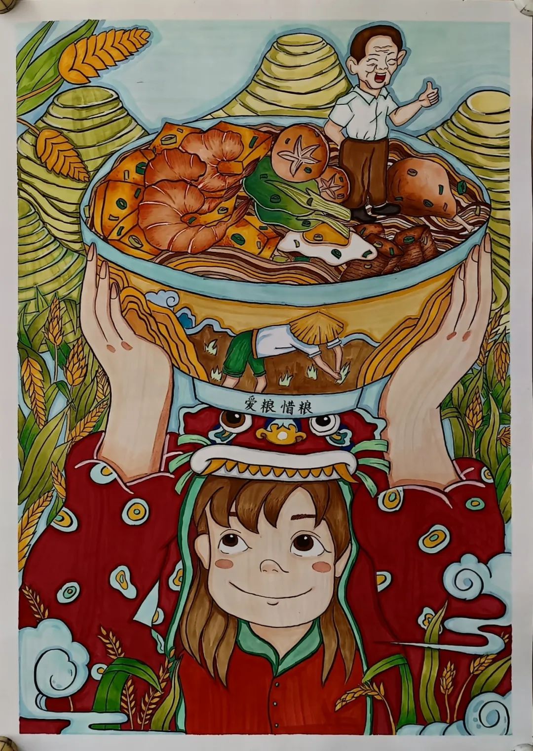 爱惜粮食儿童创意绘画作品