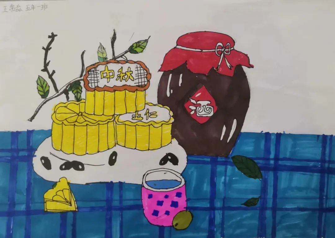 中秋节桂花酒儿童画作品五年级