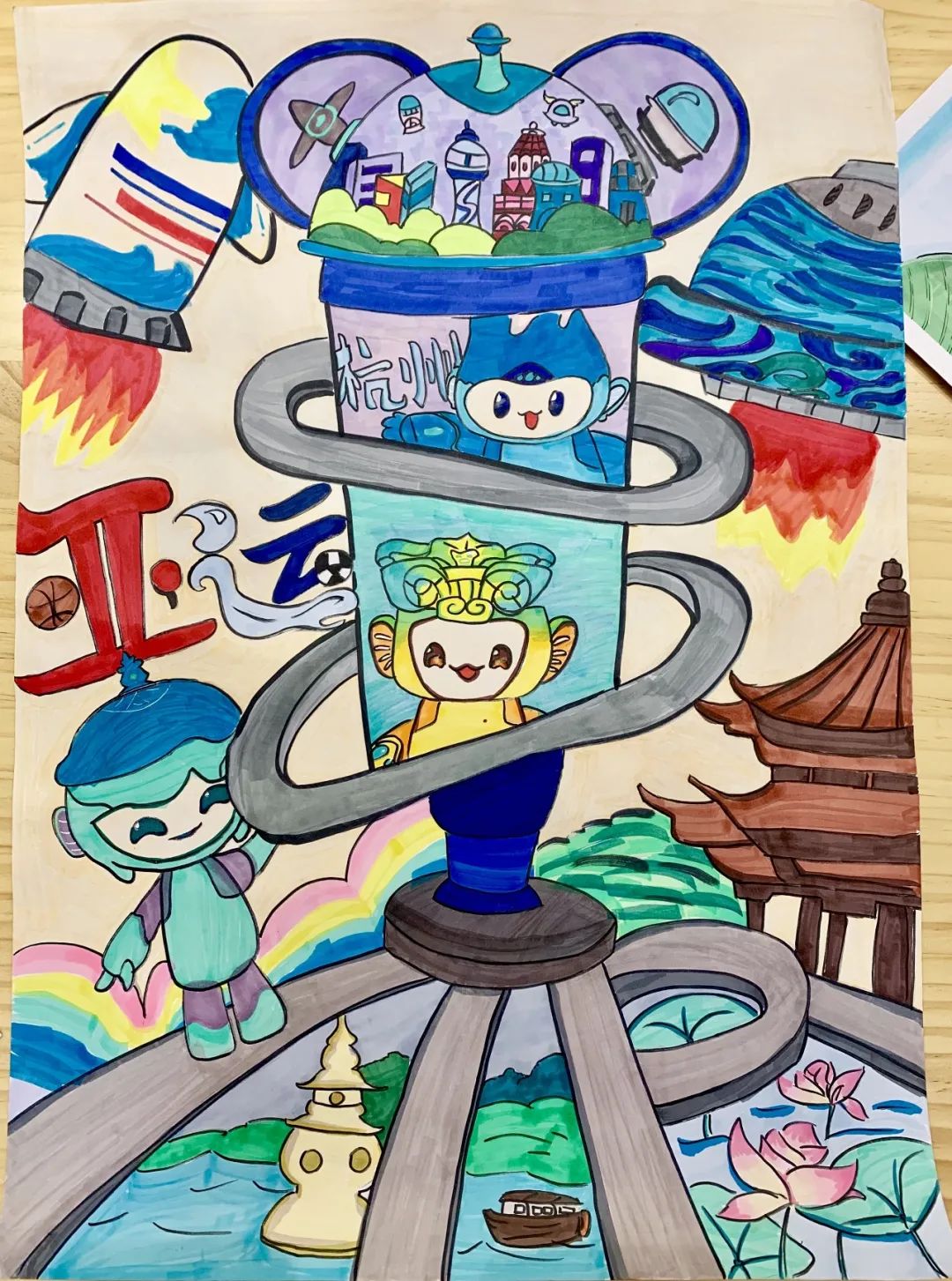 如何画2023杭州亚运会儿童绘画创意作品