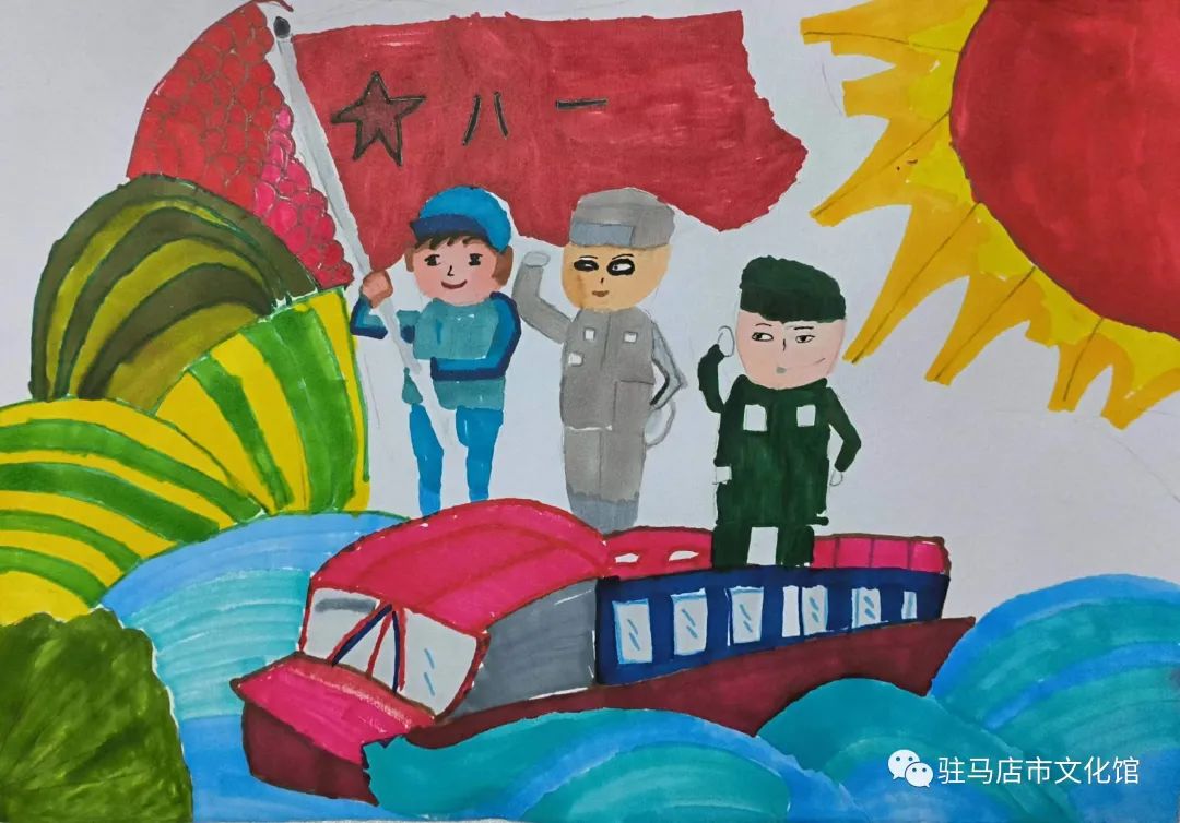 小学生建军节绘画作品简单