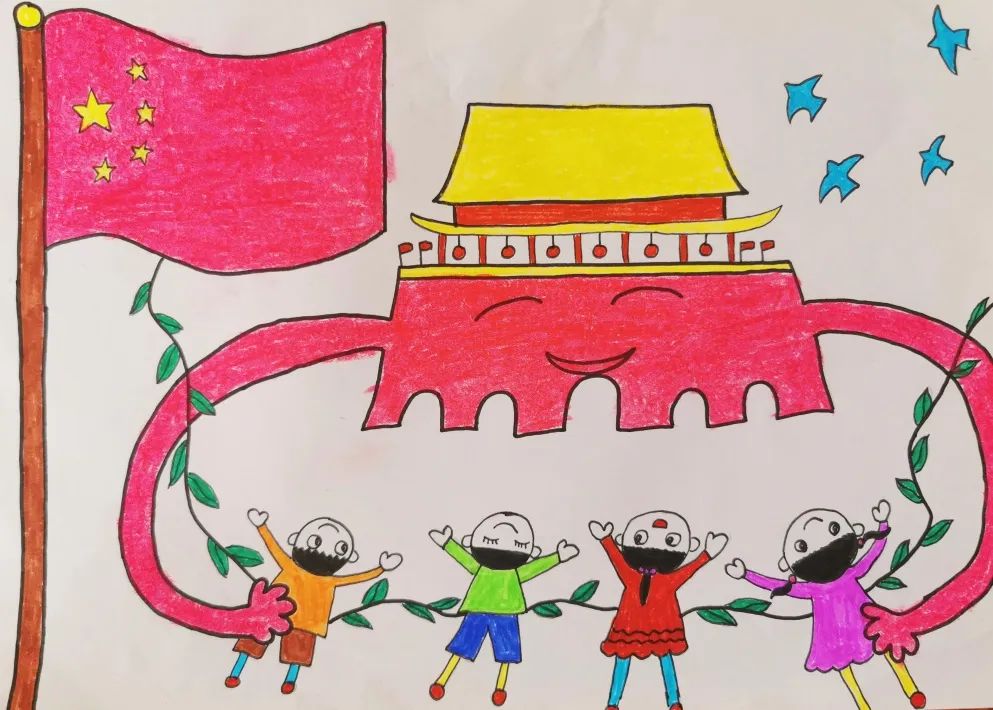 “手拉手 庆国庆”幼儿园国庆节主题绘画