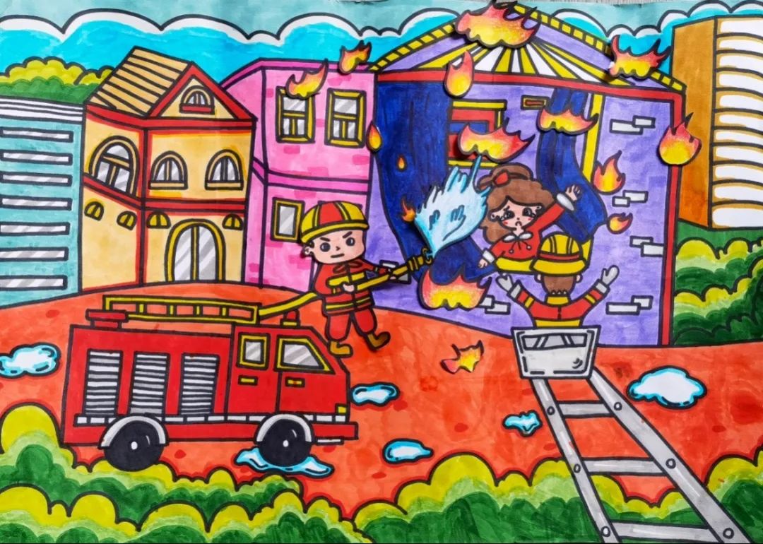 幼儿园消防主题绘画优秀作品一