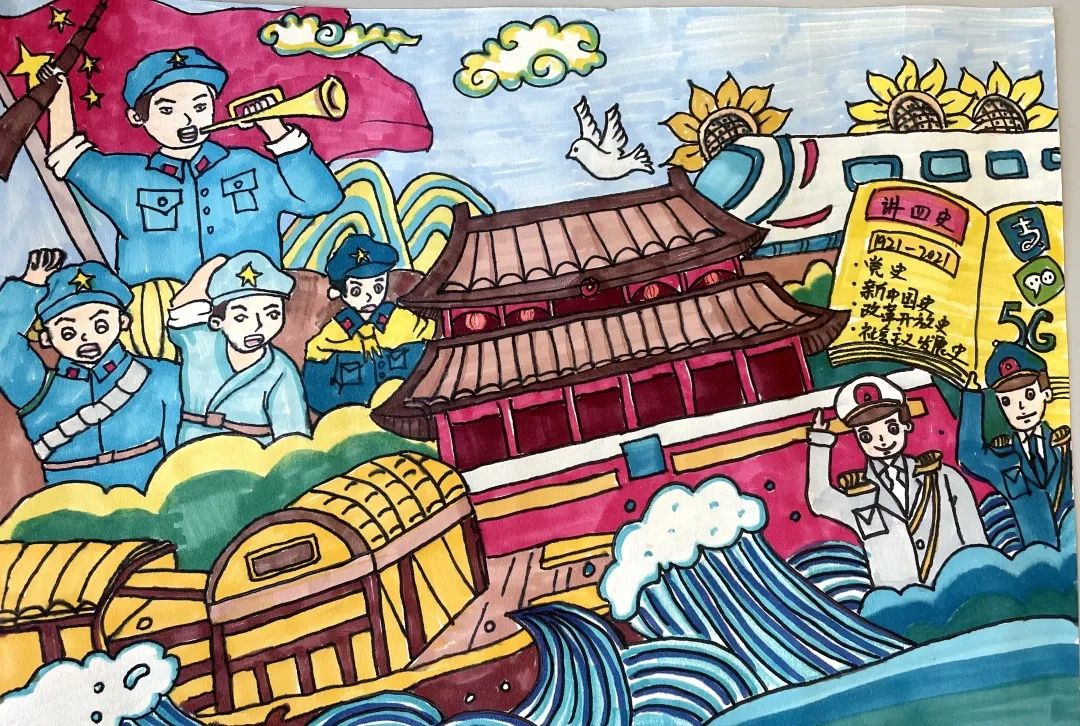 小学二年级“勿忘国耻 铭记历史”画画图片