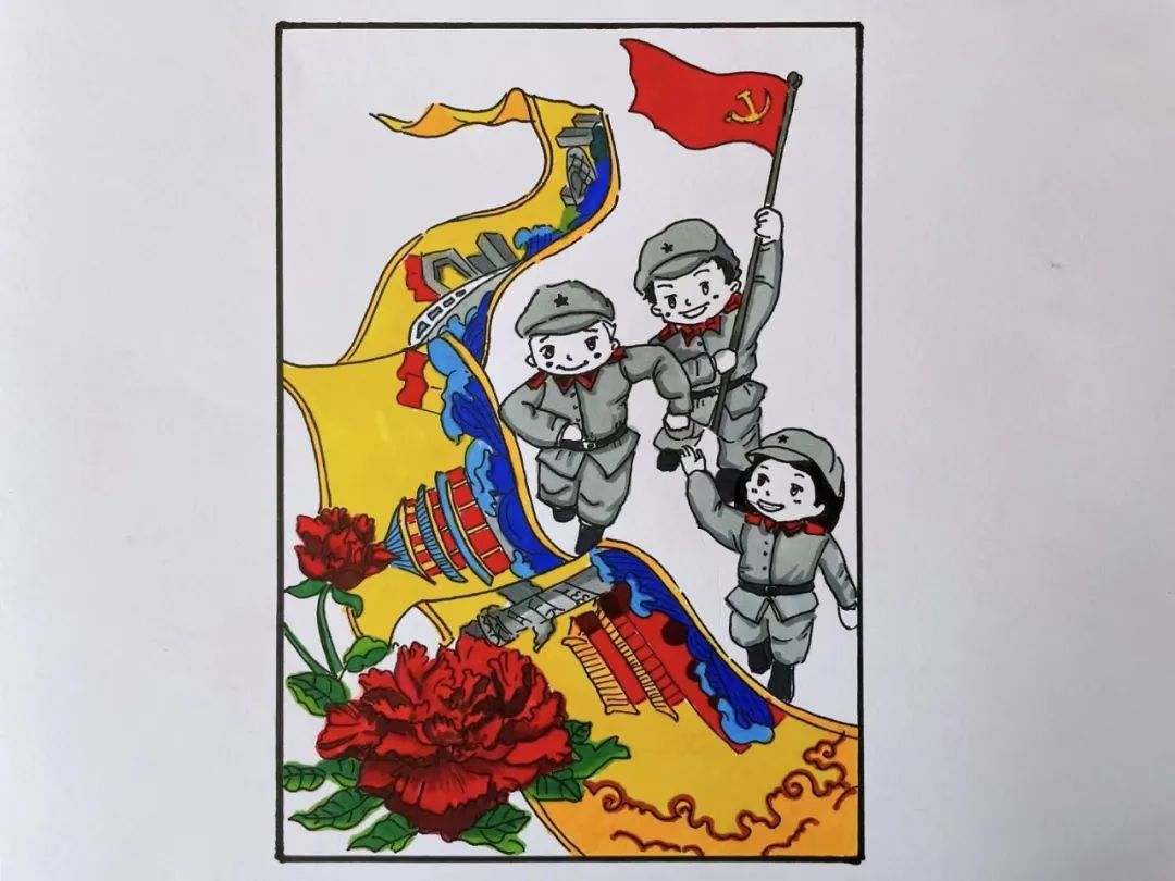 向中国人民解放军致敬的儿童画