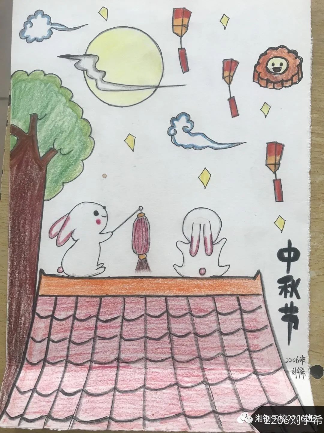 可爱兔子赏月亮中秋节绘画