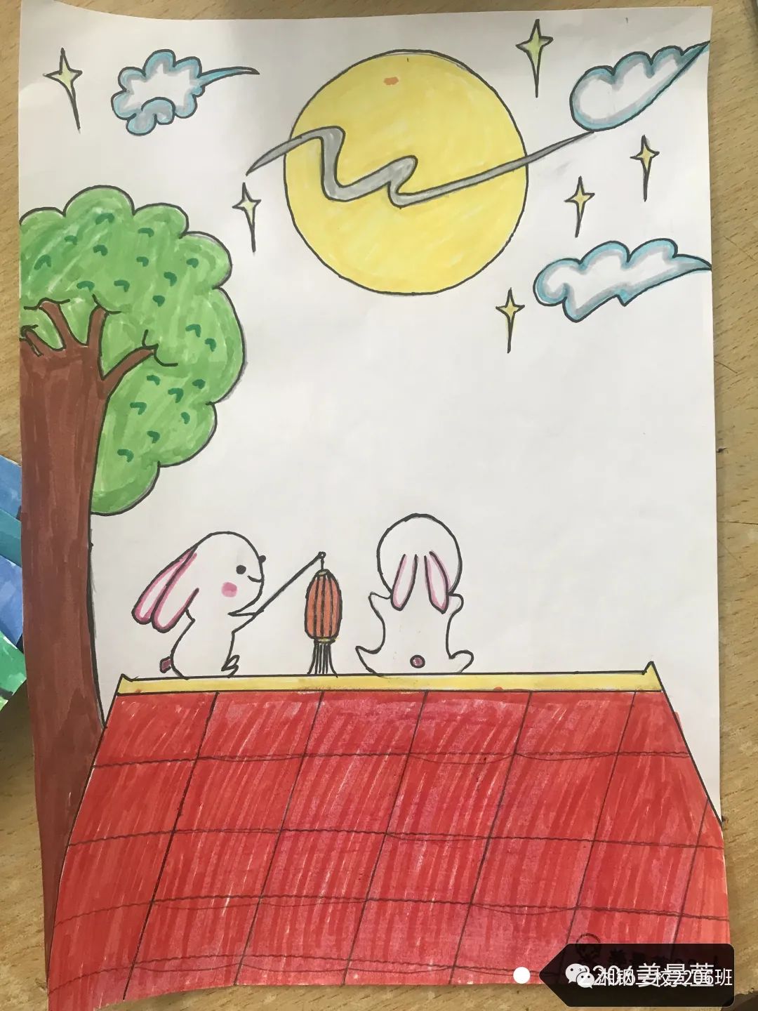 简单漂亮的兔子赏月儿童绘画