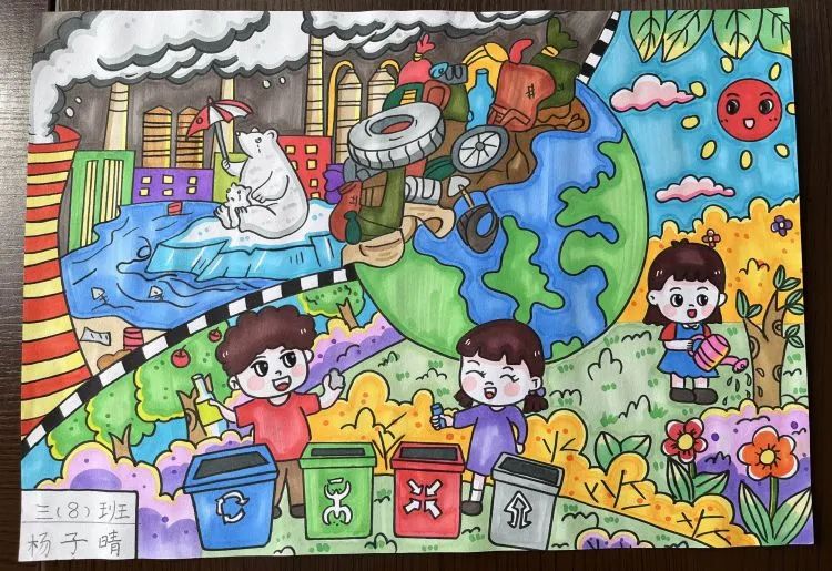 爱护环境绿见未来主题绘画作品