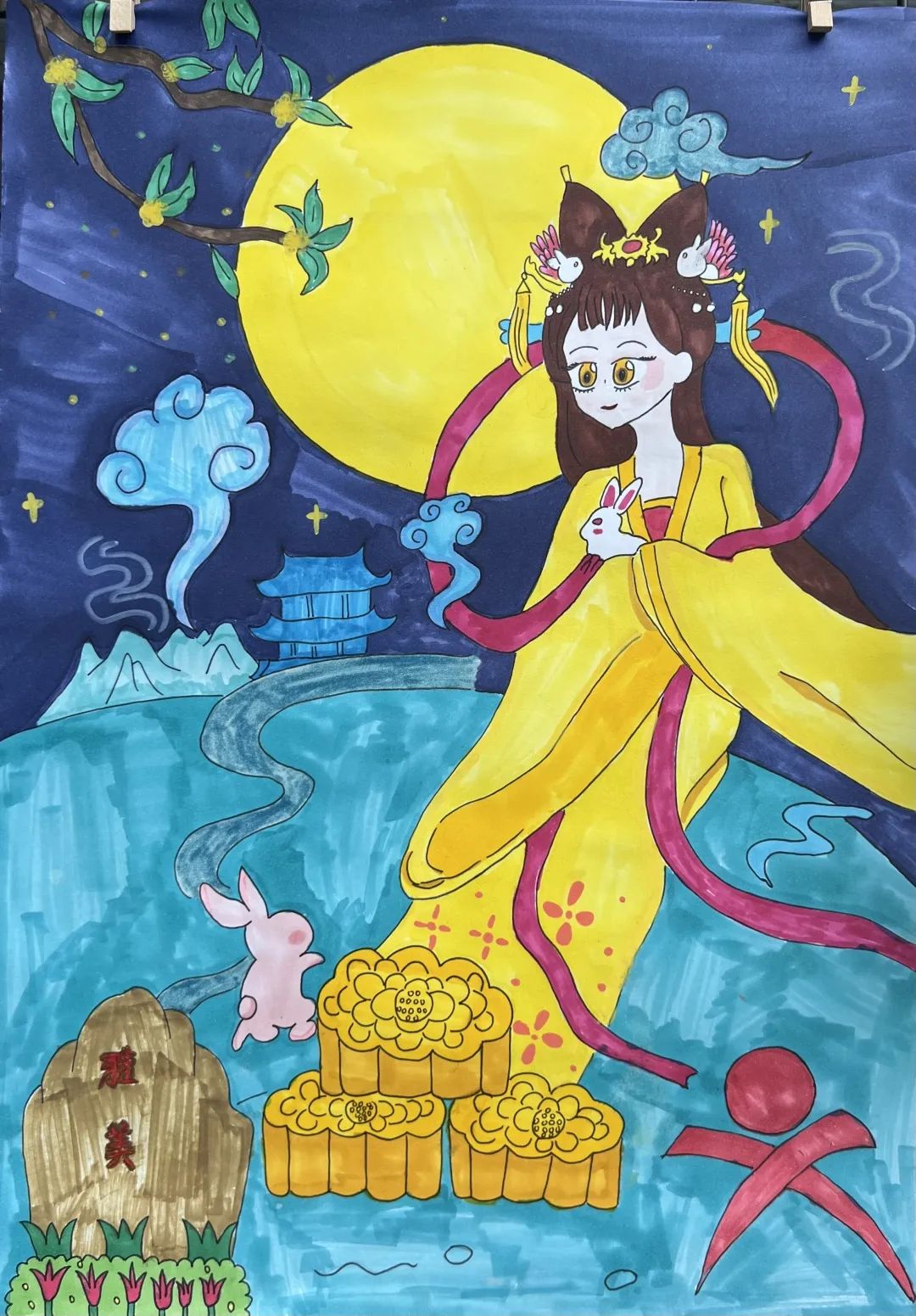 中秋节为主题儿童画作品漂亮