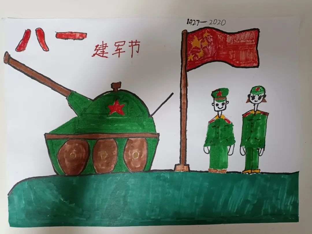 小学生铁血军魂建军节儿童绘画