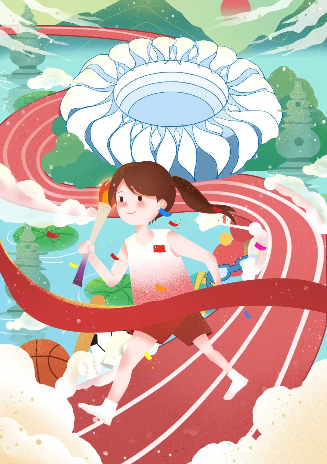 《喜迎亚运会 童心筑未来》一等奖绘画作品