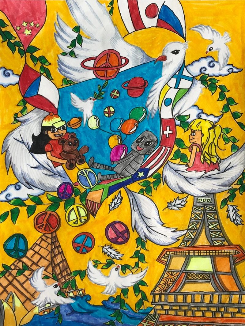 以世界和平日为主题绘画作品