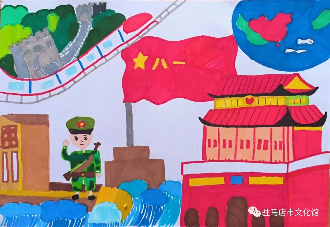 小学二年级简单好看的建军节儿童绘画
