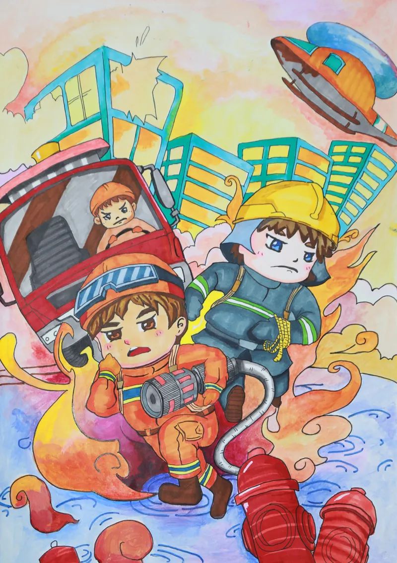 “我是救火小英雄”消防安全主题儿童画