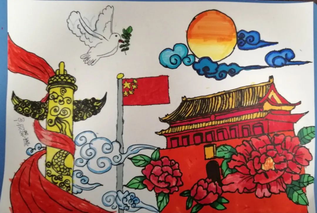 小学一年级喜迎国庆节儿童画