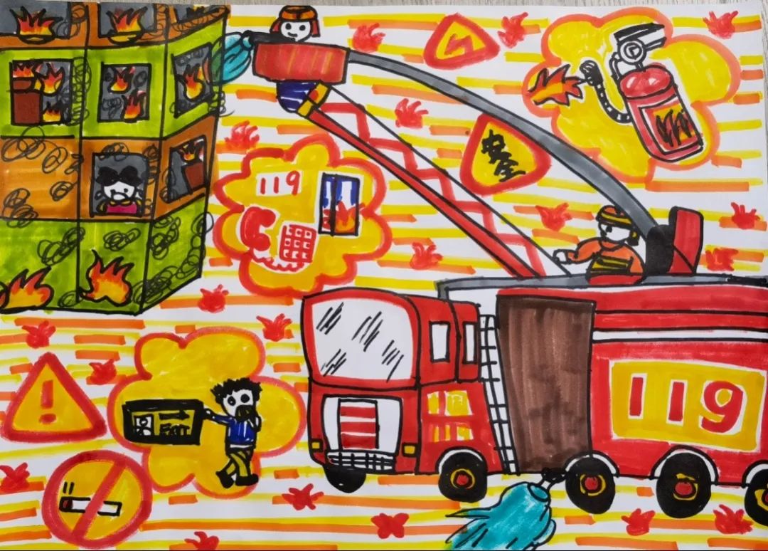 幼儿园消防主题绘画优秀作品五