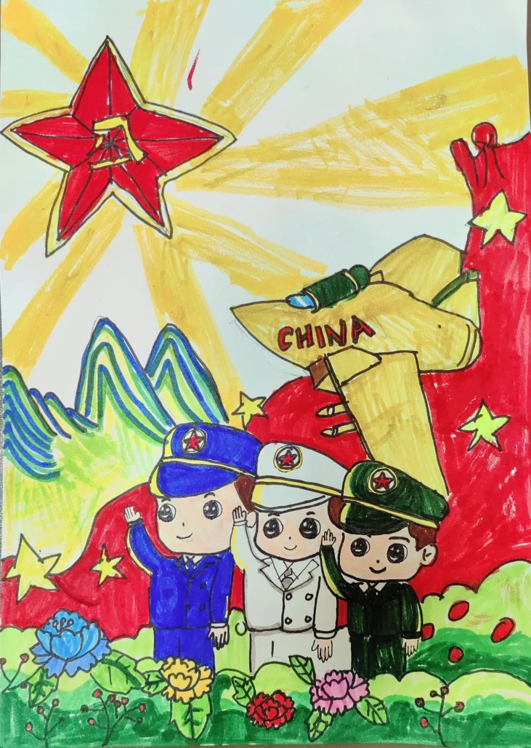建军节致敬军人主题绘画作品