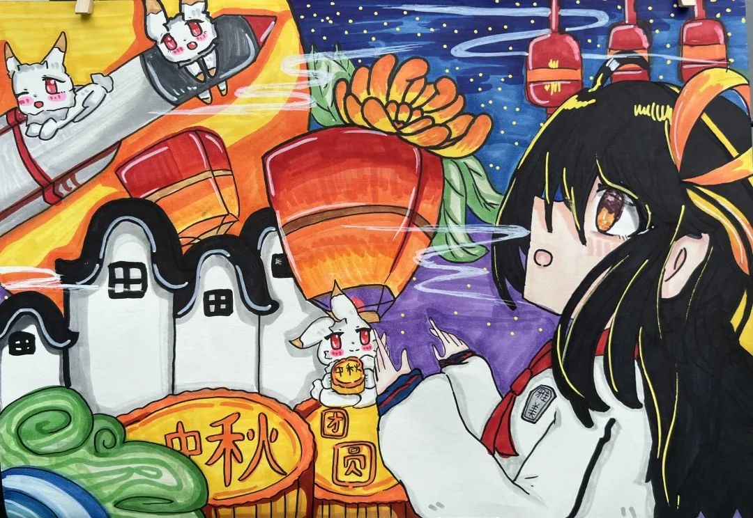描绘中秋节的儿童画创意作品