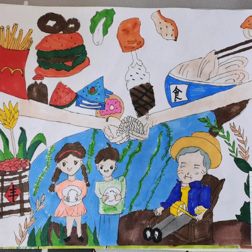 “反对浪费 珍惜粮食”儿童画作品图片