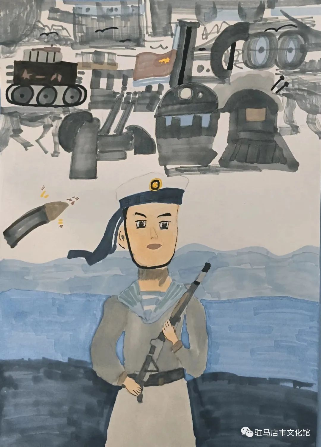 以海军为主题的建军节绘画作品