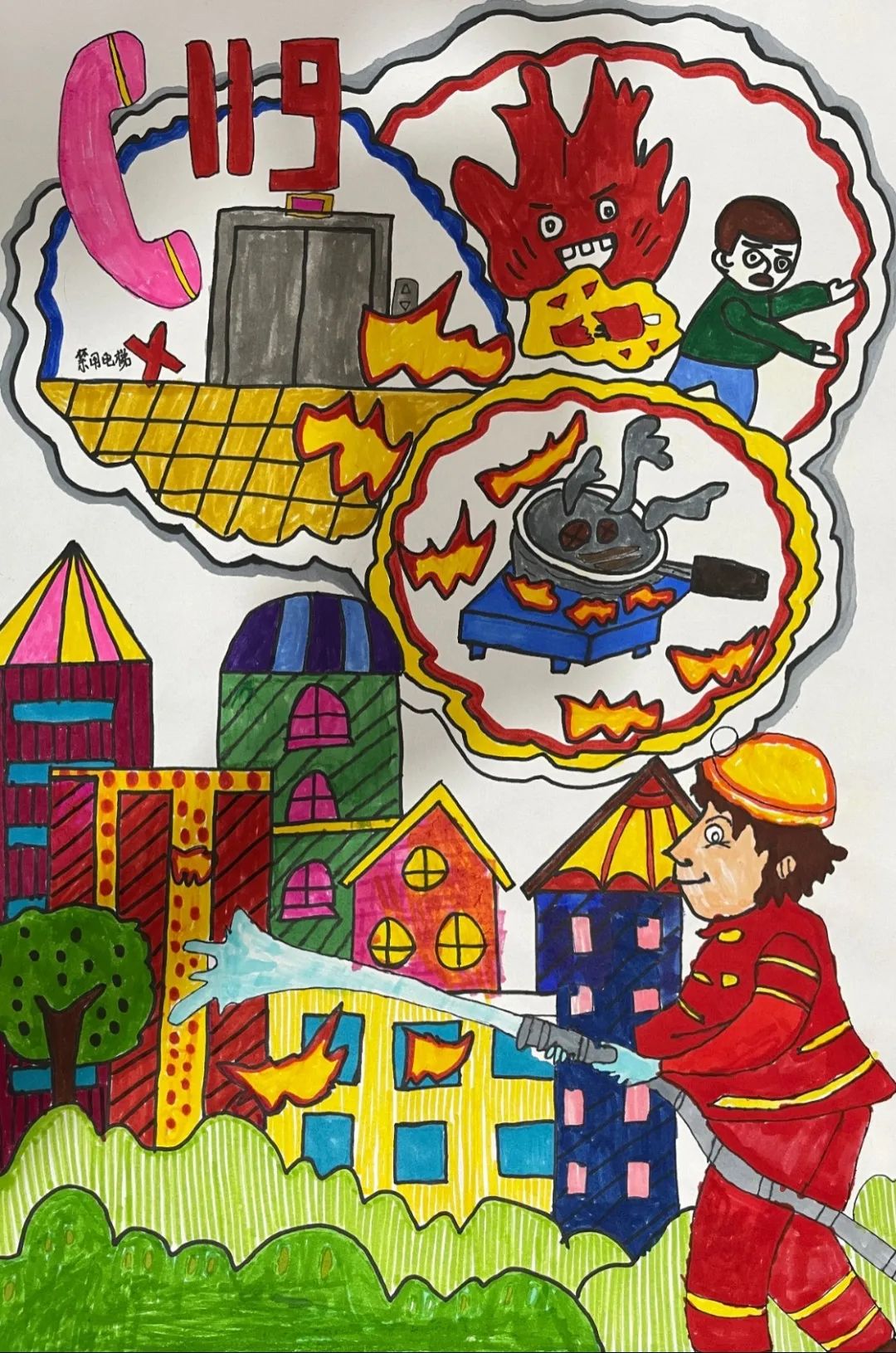 幼儿园消防主题绘画优秀作品三