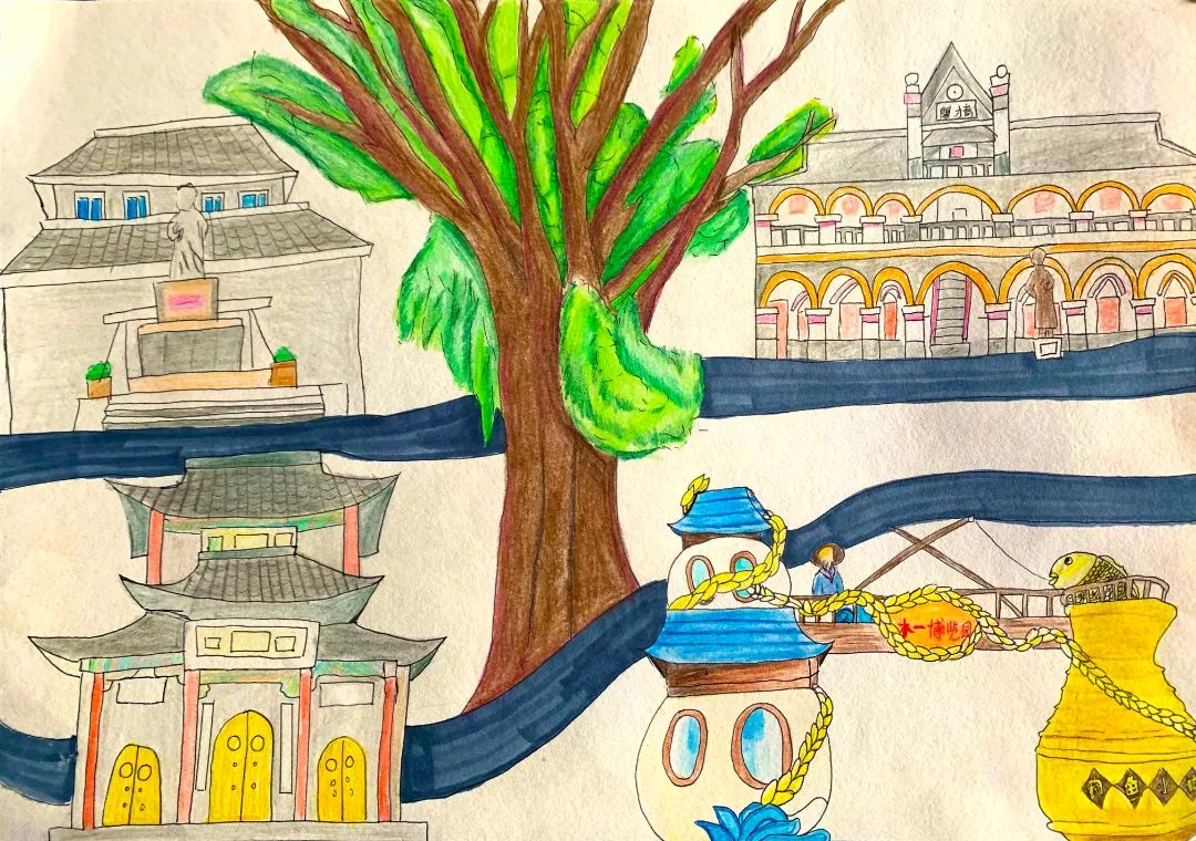 《我爱家乡我爱生活》主题儿童画