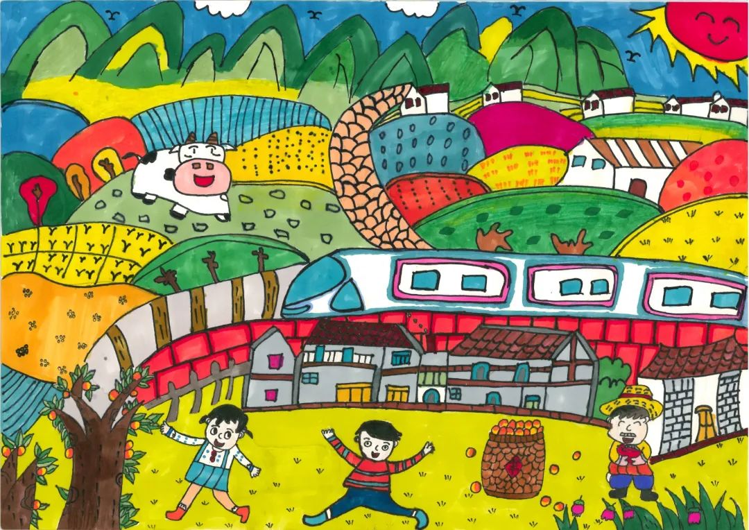 小学《我的家乡 美丽乡村》主题儿童绘画作品第11张