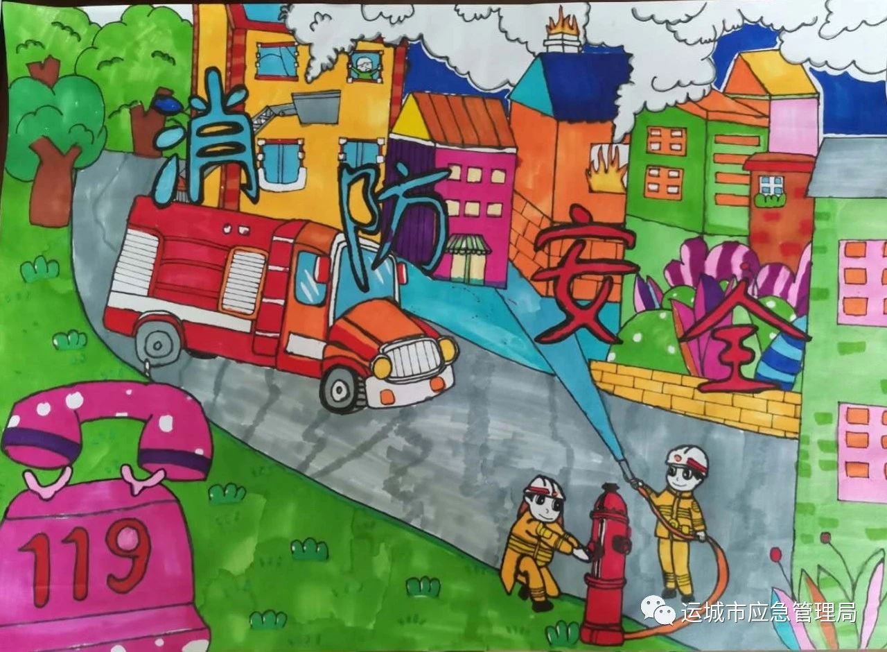 小学生消防安全图片儿童画主题画