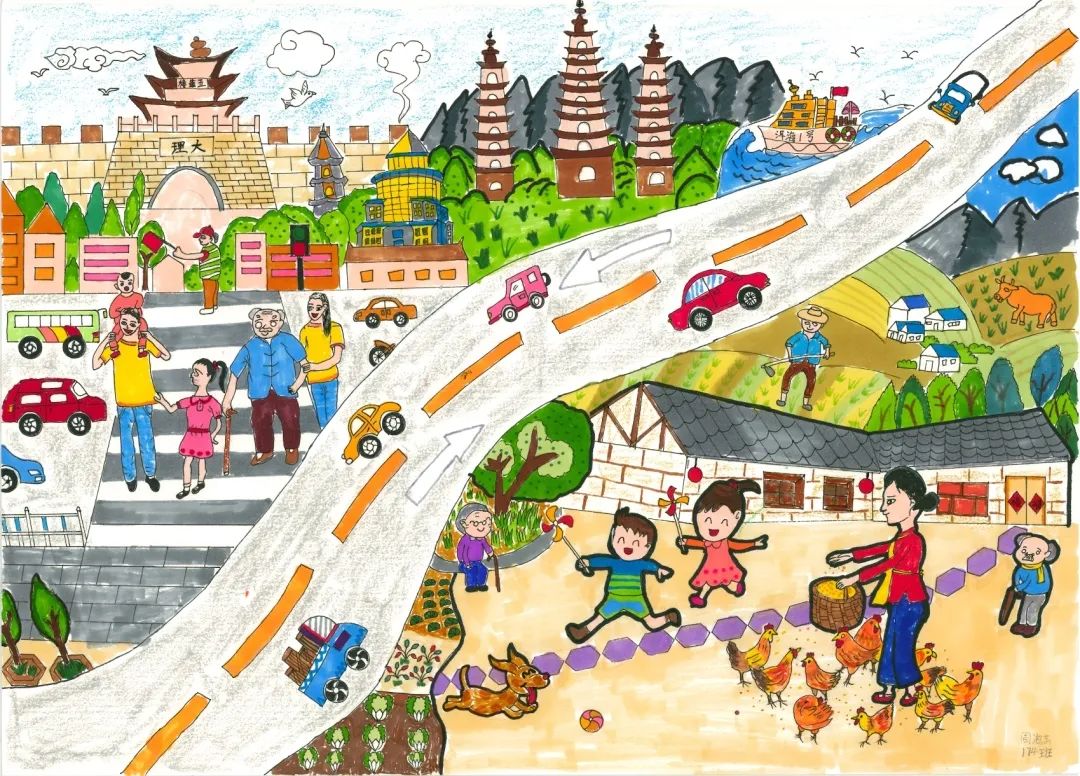 小学《我的家乡 美丽乡村》主题儿童绘画作品第12张
