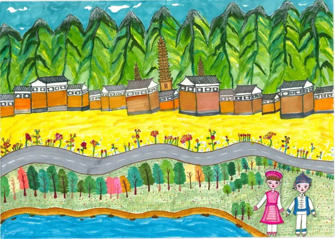 《美丽乡村》少儿绘画作品一
