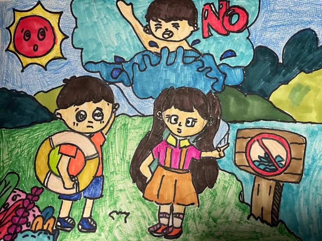 关于防溺水的儿童画（幼儿园）