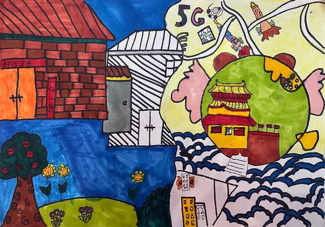 美丽的乡村田园儿童画作品十五
