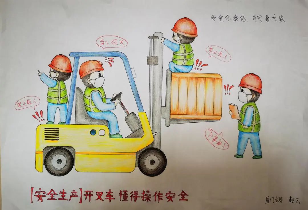 “安全你我他 自觉靠大家”绘画图片