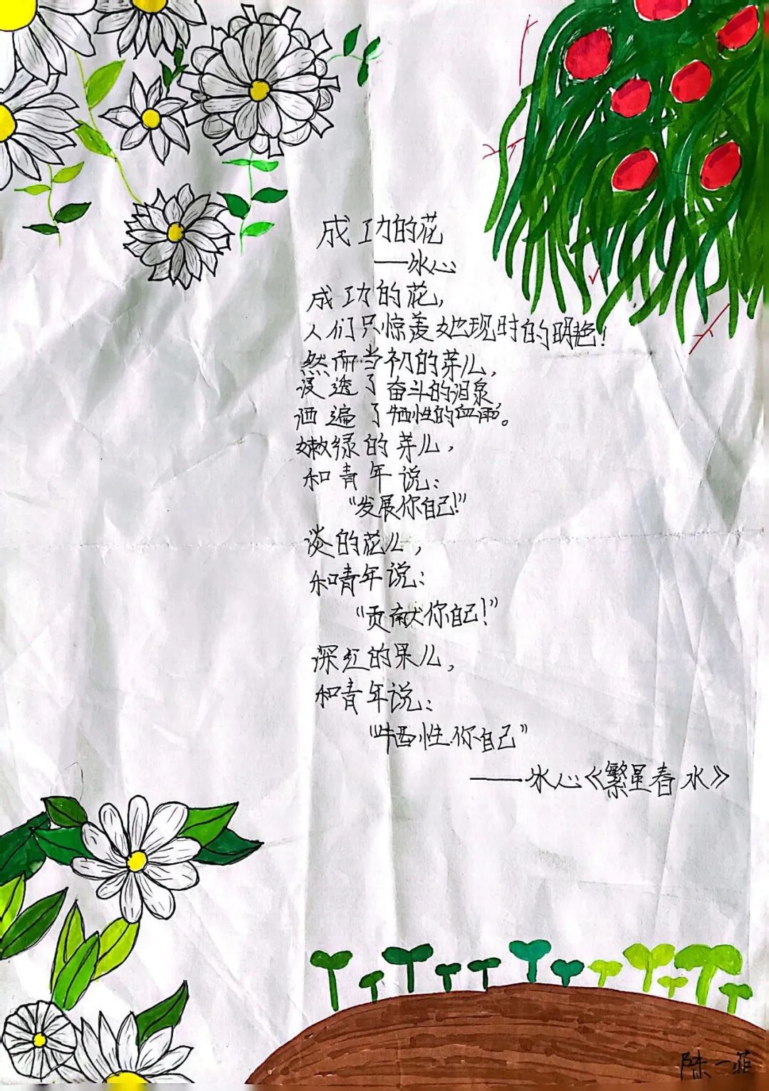 小学现代诗配画作品《成功的花》