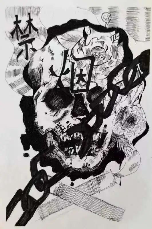 儿童禁烟宣传画作品（黑白）