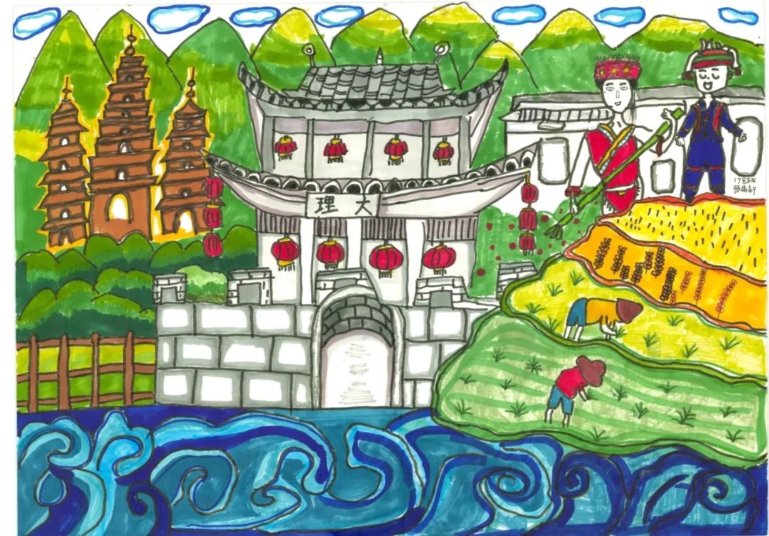 小学《我的家乡 美丽乡村》主题儿童绘画作品第9张