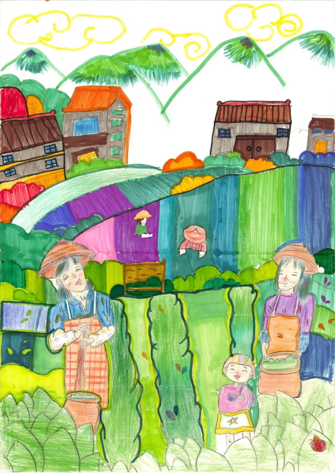 小学《我的家乡 美丽乡村》主题儿童绘画作品第13张