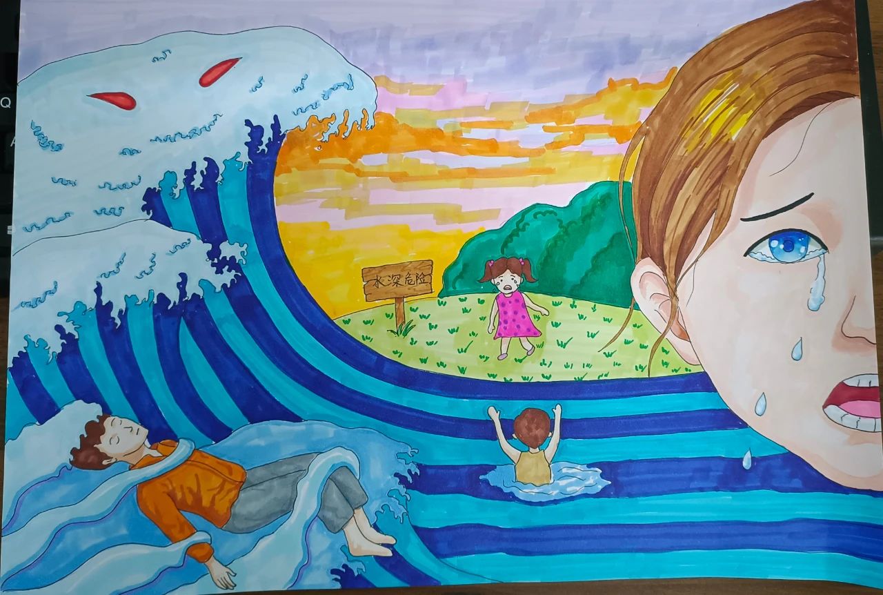 小学生珍爱生命远离溺水儿童画画图片第6张