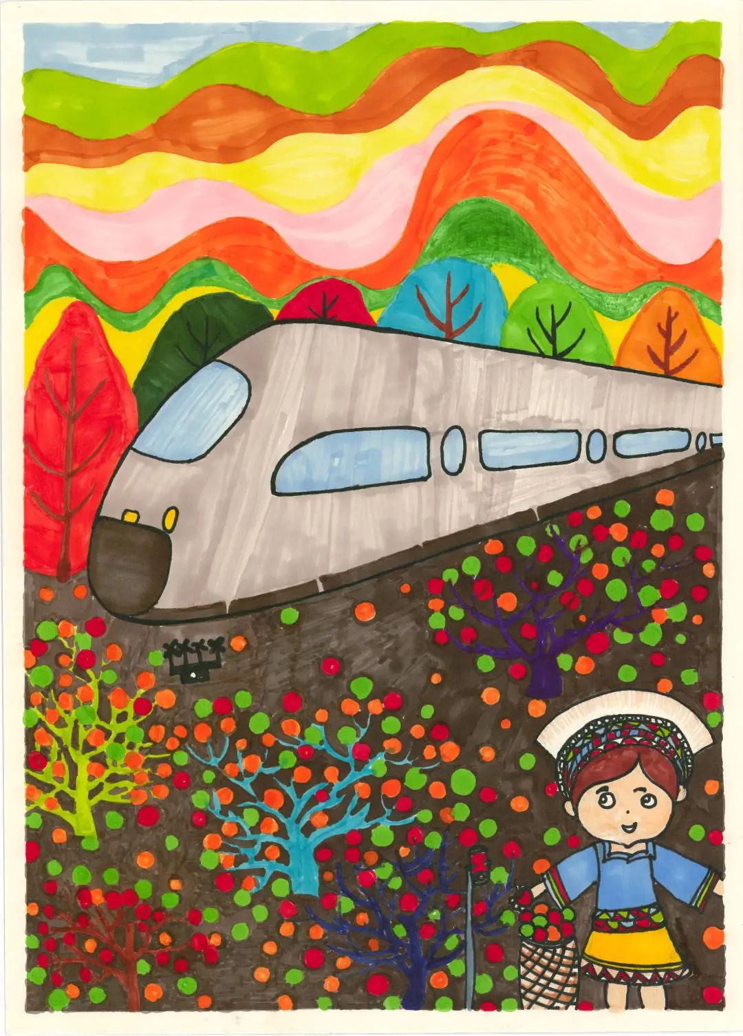 小学《我的家乡 美丽乡村》主题儿童绘画作品第6张