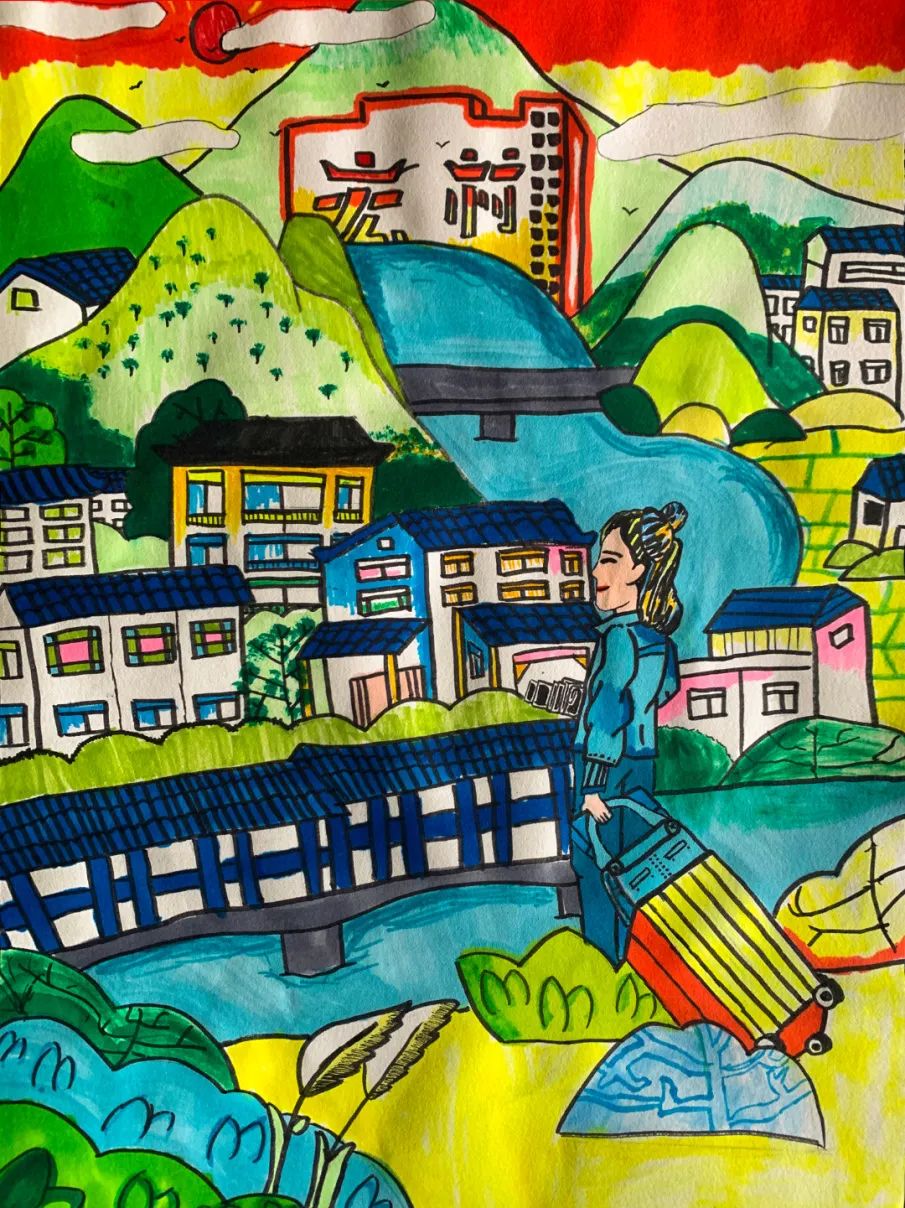 美丽的乡村田园儿童画作品十一
