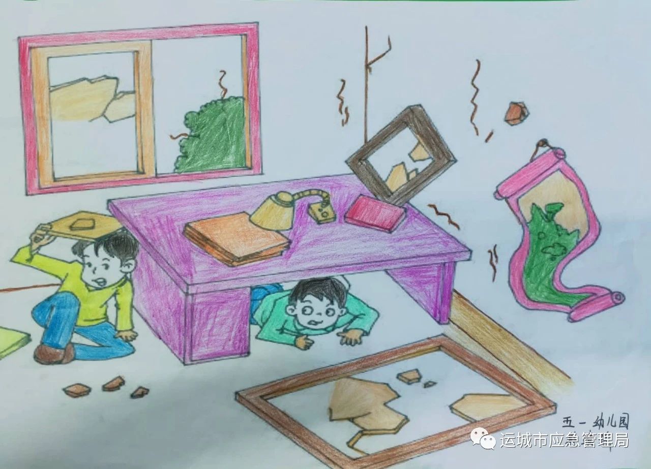 幼儿园防震减灾的儿童绘画