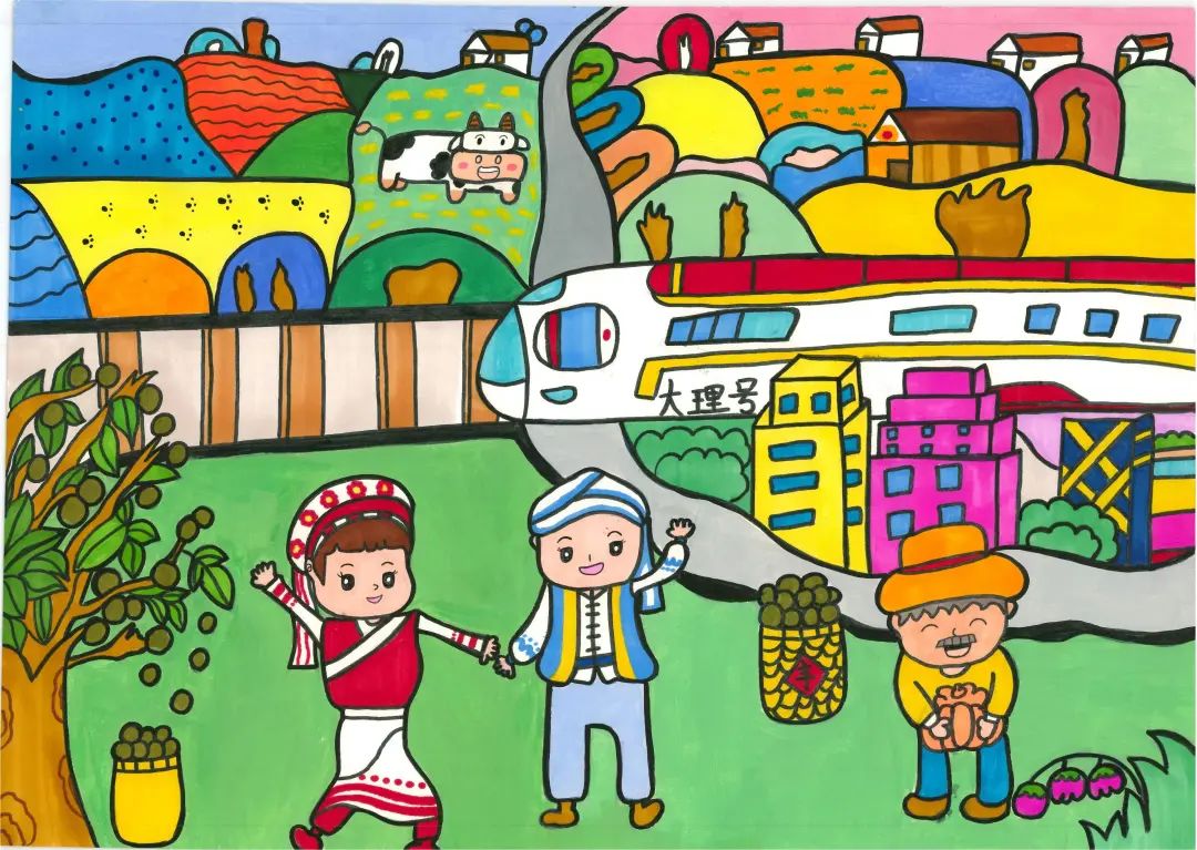 《美丽乡村》少儿绘画作品六