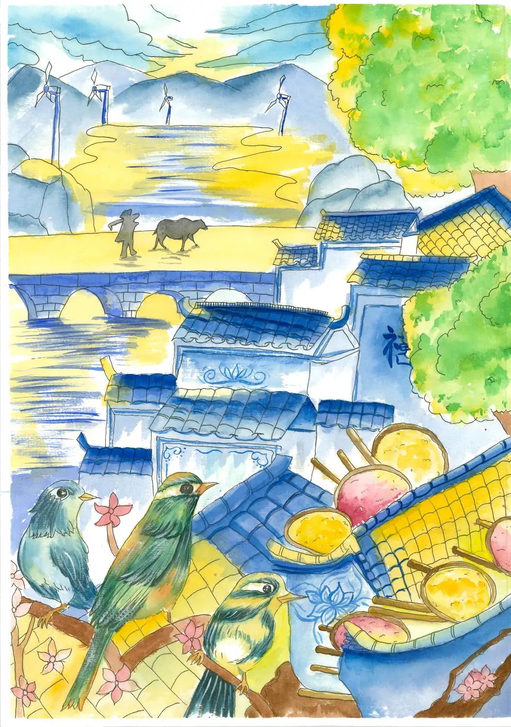 《美丽乡村》少儿绘画作品三
