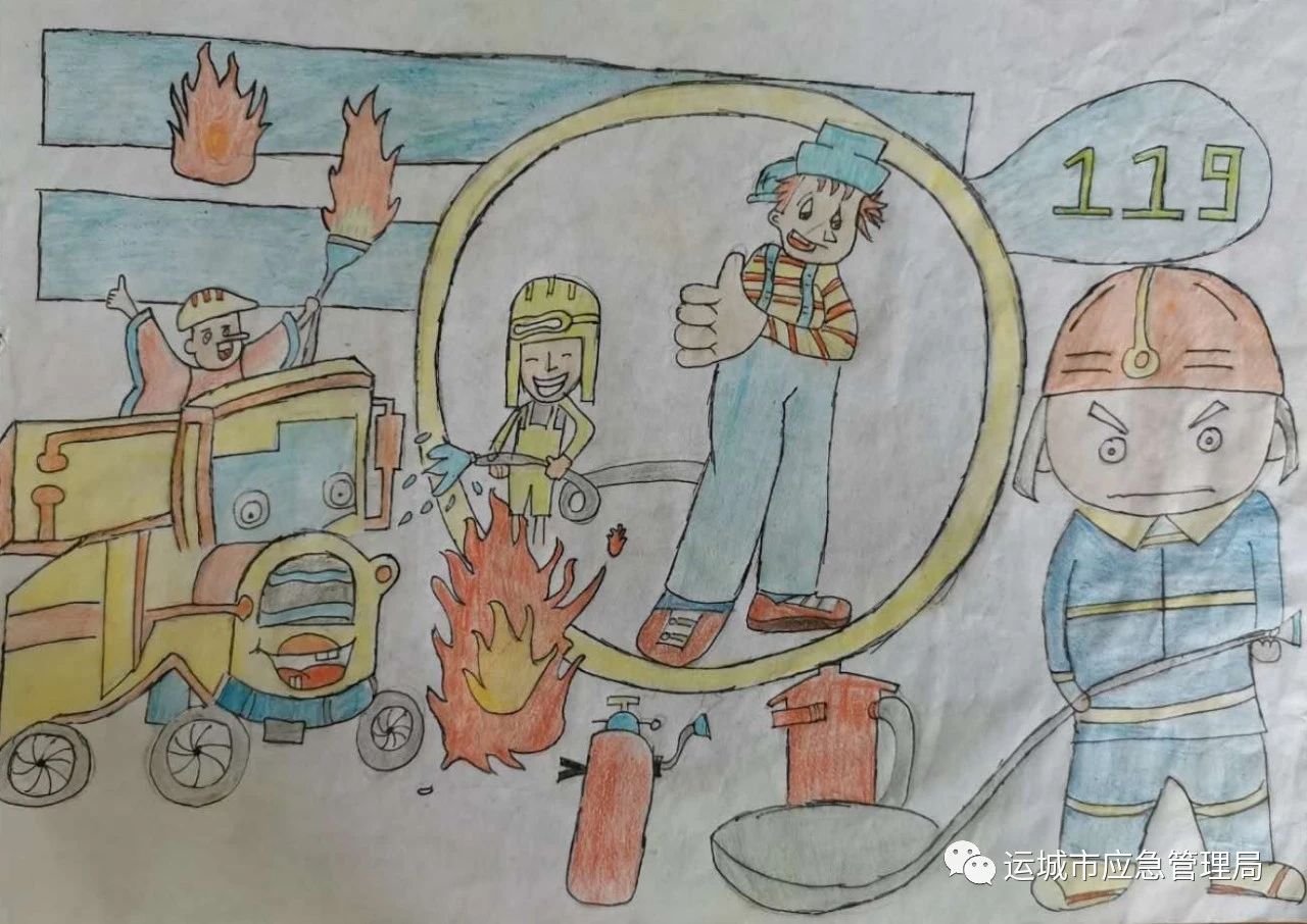 幼儿园消防英雄救火儿童画