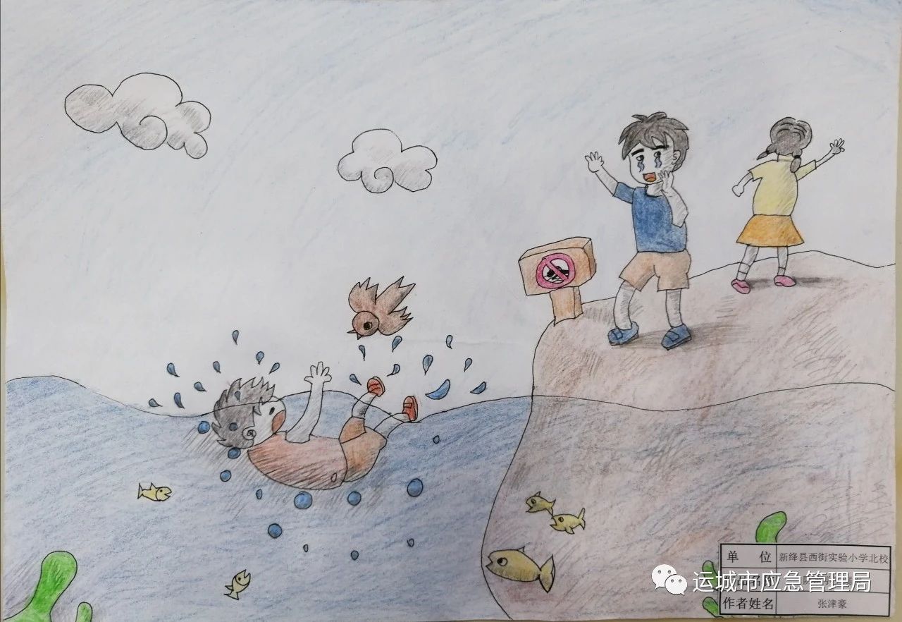 “呵护生命 预防溺水”安全主题儿童画